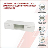 darrahopens Home & Garden > Home & Garden Others TV Cabinet Entertainment Unit Stand High Gloss Storage Shelf 140cm White