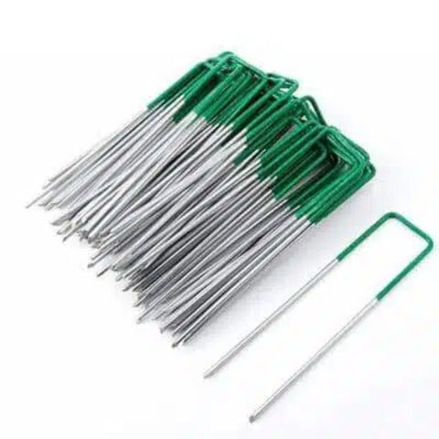 Darrahopens Home & Garden > Home Office Accessories Artificial Grass Roll Pegs / Fake Grass Galvanized Metal Pegs With Green Top 100 Pieces