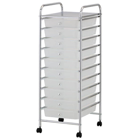 Darrahopens Home & Garden > Home Office Accessories YES4HOMES White Plastic Storage10 Tier with Metal Trolley Shelf and Slide-Out Drawers