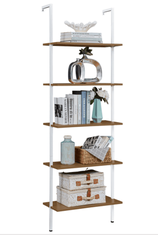 Darrahopens Home & Garden Industrial Ladder Shelf Wood Wall-Mounted Bookcase Storage Rack Shelves Display
