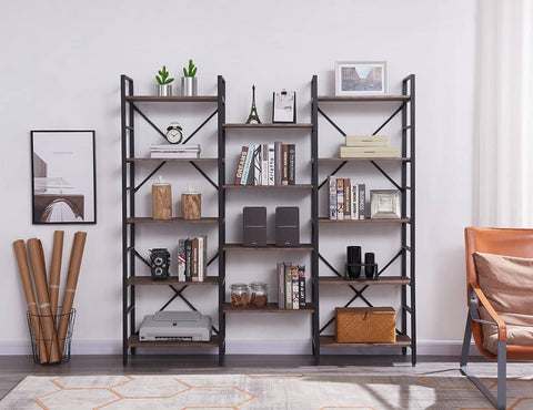 Darrahopens Home & Garden Industrial Vintage Shelf Bookshelf, Wood and Metal Bookcase Furniture for Home & Office