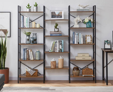 Darrahopens Home & Garden Industrial Vintage Shelf Bookshelf, Wood and Metal Bookcase Furniture for Home & Office