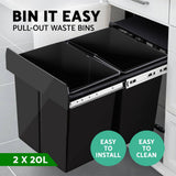 darrahopens Home & Garden > Kitchen Bins Cefito 2x20L Pull Out Bin - Black