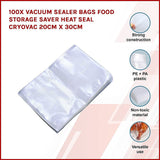 darrahopens Home & Garden > Kitchenware 100x Vacuum Sealer Bags Food Storage Saver Heat Seal Cryovac 20cm x 30cm