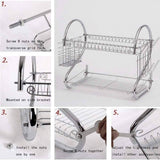 darrahopens Home & Garden > Kitchenware 2 Tier Dish Rack with Drain Board for Kitchen Counter and Plated Chrome Dish Dryer Silver 42 x 25,5 x 38 cm