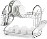 darrahopens Home & Garden > Kitchenware 2 Tier Dish Rack with Drain Board for Kitchen Counter and Plated Chrome Dish Dryer Silver 42 x 25,5 x 38 cm