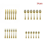 darrahopens Home & Garden > Kitchenware 24-piece Gold Cutlery Flatware Stainless Steel Silverware Set Reflective Mirror Finish