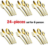 Darrahopens Home & Garden > Kitchenware 24-Piece Stainless Steel Gold Set, Knife Fork Spoon Flatware Set Cutlery Set, Mirror Finish