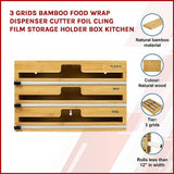 Darrahopens Home & Garden > Kitchenware 3 Grids Bamboo Food Wrap Dispenser Cutter Foil Cling Film Storage Holder Box Kitchen