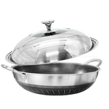 Darrahopens Home & Garden > Kitchenware 304 Stainless Steel 40cm Non-Stick Stir Fry Cooking Kitchen Wok Pan with Lid Honeycomb Double Sided