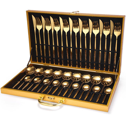 Darrahopens Home & Garden > Kitchenware 36-Piece Stainless Steel Gold Set, Knife Fork Spoon Flatware Set Cutlery Set, 9 sets