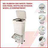 darrahopens Home & Garden > Kitchenware 42L Rubbish Bin Waste Trash Can Pedal Recycling Kitchen Wheel 2 Compartment