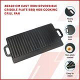 darrahopens Home & Garden > Kitchenware 46x22 cm Cast Iron Reversible Griddle Plate BBQ Hob Cooking Grill Pan