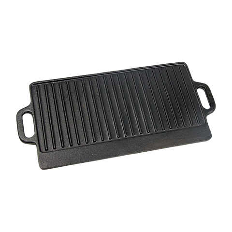 darrahopens Home & Garden > Kitchenware 46x22 cm Cast Iron Reversible Griddle Plate BBQ Hob Cooking Grill Pan