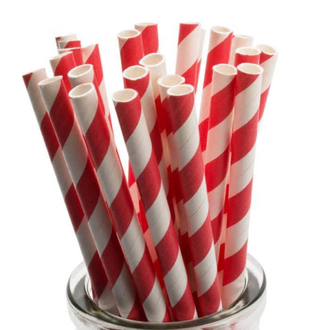Darrahopens Home & Garden > Kitchenware 50 Pack Red White Drinking Straws Biodegradable Eco Paper Birthday Party Event Bistro Bar Cafe Take Away