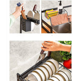 Darrahopens Home & Garden > Kitchenware 85cm Dish Drying Rack Drainer Over Sink Steel Cup Cutlery Organizer 2 Tier