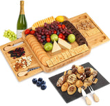 darrahopens Home & Garden > Kitchenware Bamboo Cheese Board Set with Knife Set with 4 Stainless Steel Knife & Thick Wooden tray for Wine Crackers, Brie and Meat