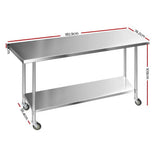 darrahopens Home & Garden > Kitchenware Cefito 1829 x 762mm Commercial Stainless Steel Kitchen Bench with 4pcs Castor Wheels