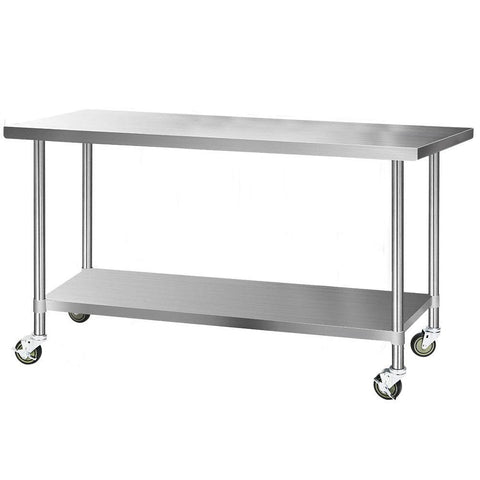 darrahopens Home & Garden > Kitchenware Cefito 1829 x 762mm Commercial Stainless Steel Kitchen Bench with 4pcs Castor Wheels