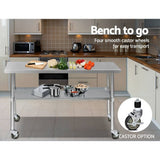 darrahopens Home & Garden > Kitchenware Cefito 304 Stainless Steel Kitchen Benches Work Bench Food Prep Table with Wheels 1524MM x 610MM