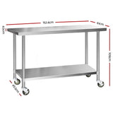 darrahopens Home & Garden > Kitchenware Cefito 304 Stainless Steel Kitchen Benches Work Bench Food Prep Table with Wheels 1524MM x 610MM