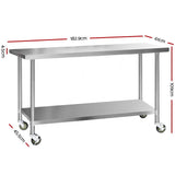 darrahopens Home & Garden > Kitchenware Cefito 304 Stainless Steel Kitchen Benches Work Bench Food Prep Table with Wheels 1829MM x 610MM