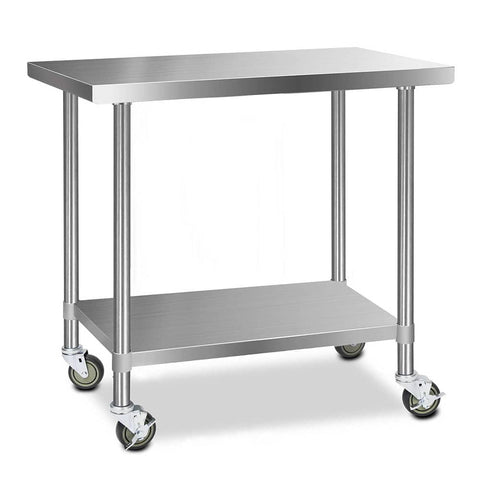 darrahopens Home & Garden > Kitchenware Cefito 430 Stainless Steel Kitchen Benches Work Bench Food Prep Table with Wheels 1219MM x 610MM