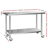 darrahopens Home & Garden > Kitchenware Cefito 430 Stainless Steel Kitchen Benches Work Bench Food Prep Table with Wheels 1524MM x 610MM