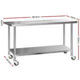 darrahopens Home & Garden > Kitchenware Cefito 430 Stainless Steel Kitchen Benches Work Bench Food Prep Table with Wheels 1829MM x 610MM