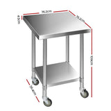 darrahopens Home & Garden > Kitchenware Cefito 762 x 762mm Commercial Stainless Steel Kitchen Bench with 4pcs Castor Wheels