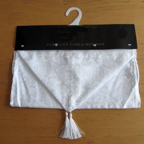 Darrahopens Home & Garden > Kitchenware Damask White Elegant Polyester Jacquard Table Runner 38 x 90 cm