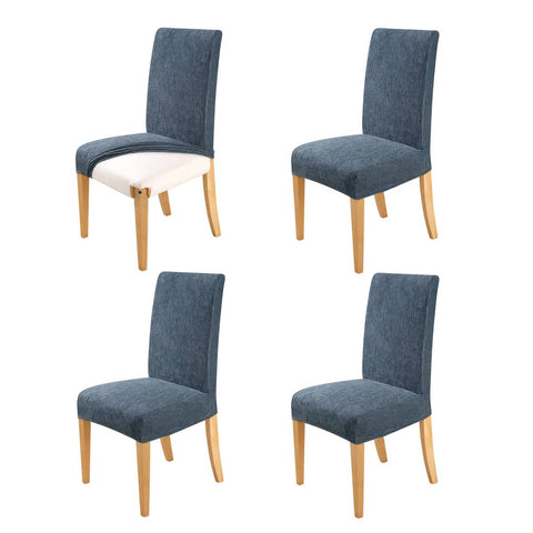 Darrahopens Home & Garden > Kitchenware Home Innovations Set of 4 Easy Fit Stretch Dining Chair Covers Knitted - Dark Blue