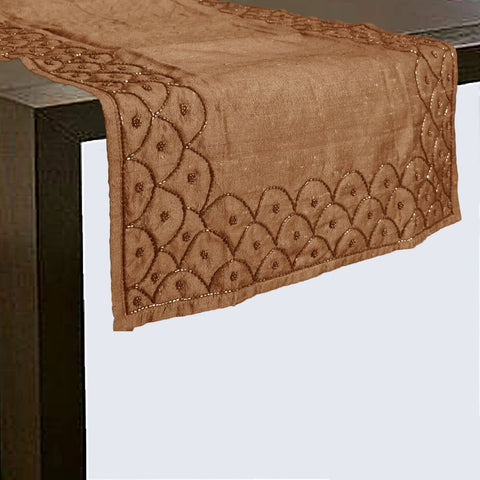 Darrahopens Home & Garden > Kitchenware Hoydu Silk Blend Beaded Table Runner 45cm x 200cm - Champagne Beige