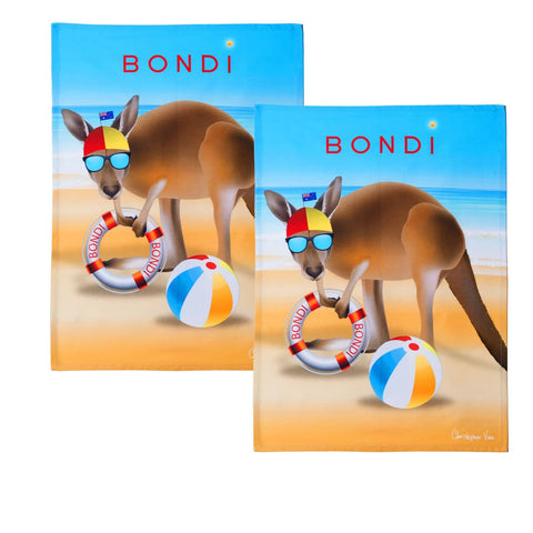 Darrahopens Home & Garden > Kitchenware IDC Homewares Set of 2 Christopher Vine Design Tea Towels Bondi Beach