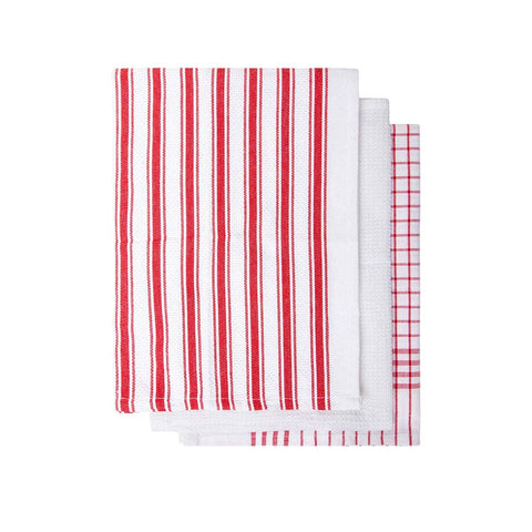 Darrahopens Home & Garden > Kitchenware IDC Homewares Set of 3 Gardenia Cotton Tea Towels Red