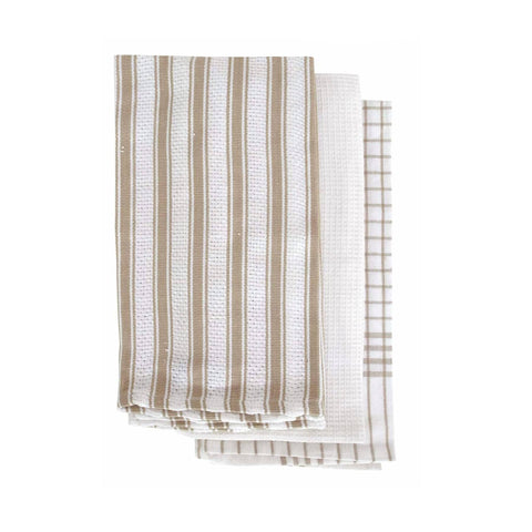 Darrahopens Home & Garden > Kitchenware IDC Homewares Set of 3 Gardenia Cotton Tea Towels Taupe