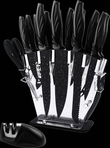 darrahopens Home & Garden > Kitchenware Kitchen 17 Pc Knife Set w/ Block & Sharpener Chef Bread Steak Knives