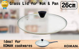 darrahopens Home & Garden > Kitchenware KOMAN 26cm Stainless Steel Glass Lid with Bakelite Handle