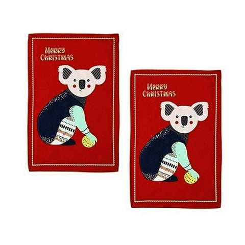 Darrahopens Home & Garden > Kitchenware Ladelle Australiana Animal Drawing Set of 2 Cotton Kitchen Towels Koala