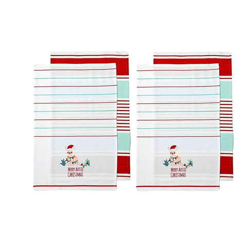 Darrahopens Home & Garden > Kitchenware Ladelle Australiana Aussie Animal Kangaroo Christmas Set of 4 Cotton Kitchen Towels