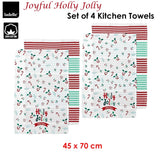 Darrahopens Home & Garden > Kitchenware Ladelle Joyful Holly Jolly Christmas Set of 4 Cotton Kitchen Towels 45 x 70 cm