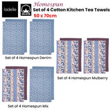 Darrahopens Home & Garden > Kitchenware Ladelle Set of 4 Homespun Cotton Kitchen Tea Towels 50 x 70 cm Denim
