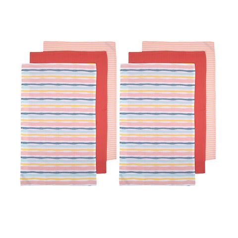 Darrahopens Home & Garden > Kitchenware Ladelle Set of 6 Zest Bright Cotton Kitchen Tea Towels 50 x 70 cm Stripes