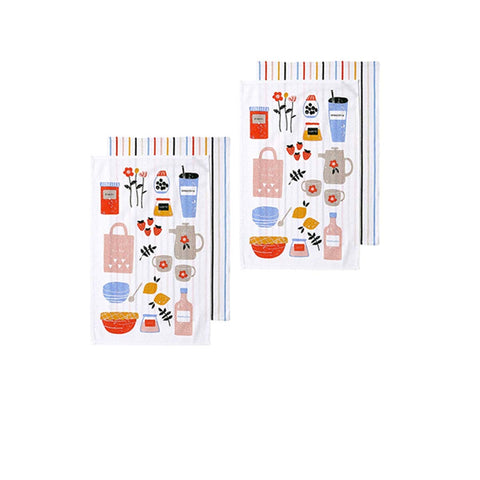 Darrahopens Home & Garden > Kitchenware Ladelle Sunday Market Set of 4 Cotton Kitchen Towels Blue Multi