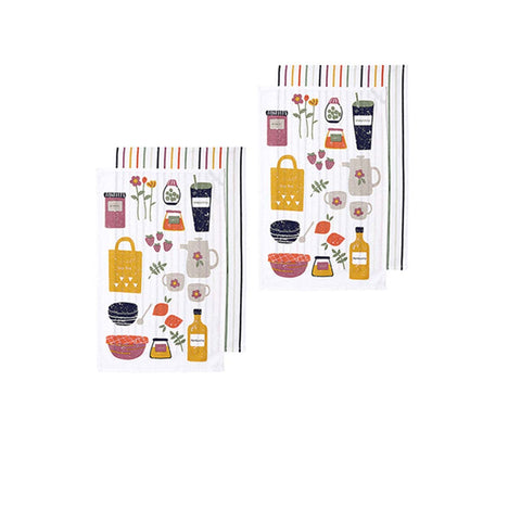Darrahopens Home & Garden > Kitchenware Ladelle Sunday Market Set of 4 Cotton Kitchen Towels Yellow Multi
