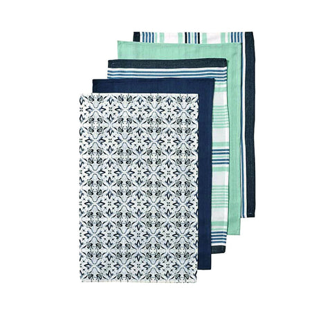 Darrahopens Home & Garden > Kitchenware Ladelle Tile Set of 5 Cotton Kitchen Towels Navy
