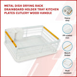 darrahopens Home & Garden > Kitchenware Metal Dish Drying Rack Drainboard Holder Tray Kitchen Plates Cutlery Wood Handle