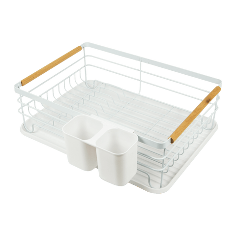 darrahopens Home & Garden > Kitchenware Metal Dish Drying Rack Drainboard Holder Tray Kitchen Plates Cutlery Wood Handle