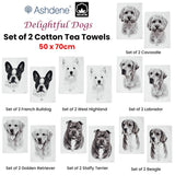 Darrahopens Home & Garden > Kitchenware Set of 2 Delightful Dogs Cotton Kitchen Tea Towels 50 x 70 cm Golden Retriever