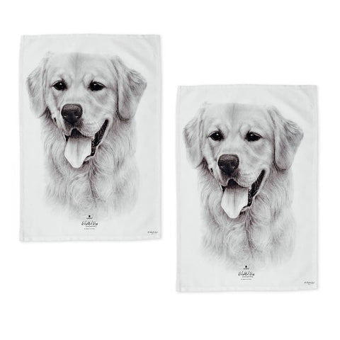 Darrahopens Home & Garden > Kitchenware Set of 2 Delightful Dogs Cotton Kitchen Tea Towels 50 x 70 cm Golden Retriever